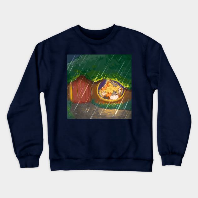 Rainy Cozy Day with Kitties Crewneck Sweatshirt by vooolatility